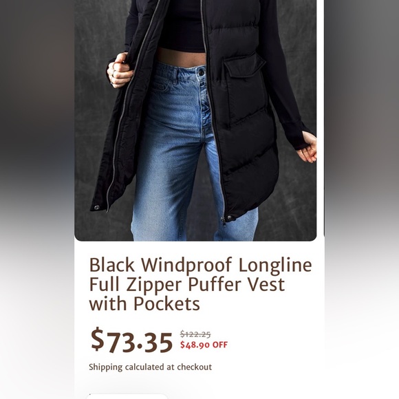 Long, black Puffer Vest - Picture 3 of 11